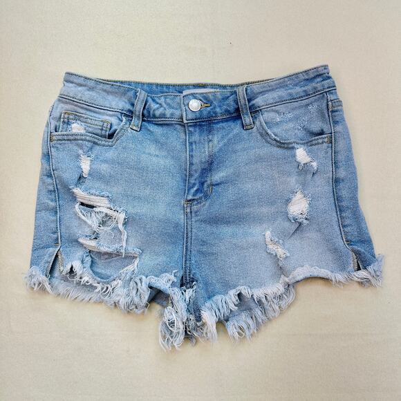 Cello Distressed Jean Shorts WMNS M Blue Light Wash #WV46756LTD3 Raw Hem Grunge - Picture 1 of 7